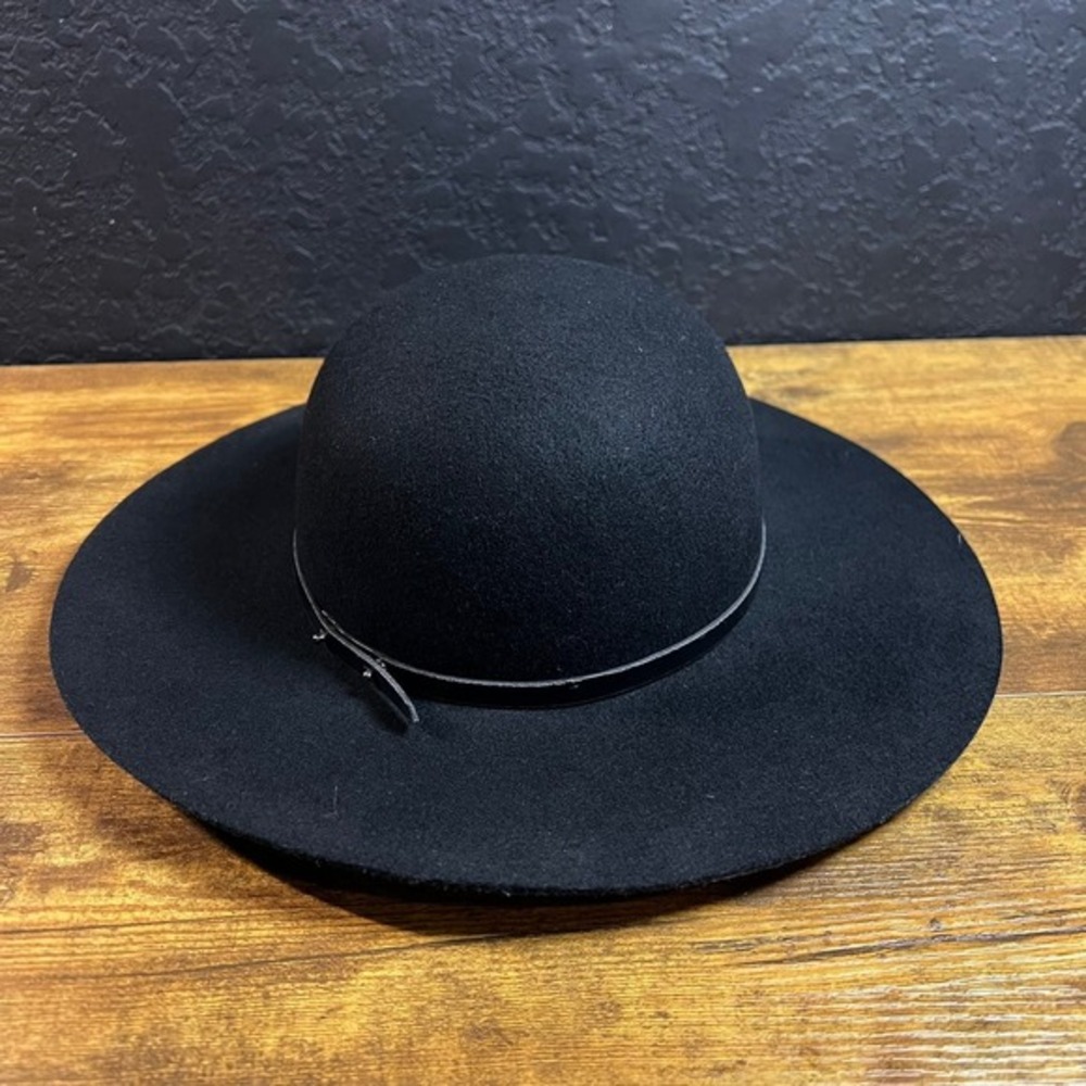 Sedancasesa Wide Brim Black 100% Wool Fedora Hat Womens Size M